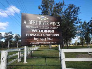 standing sign, Albert River Wins Restaurant and Cellar